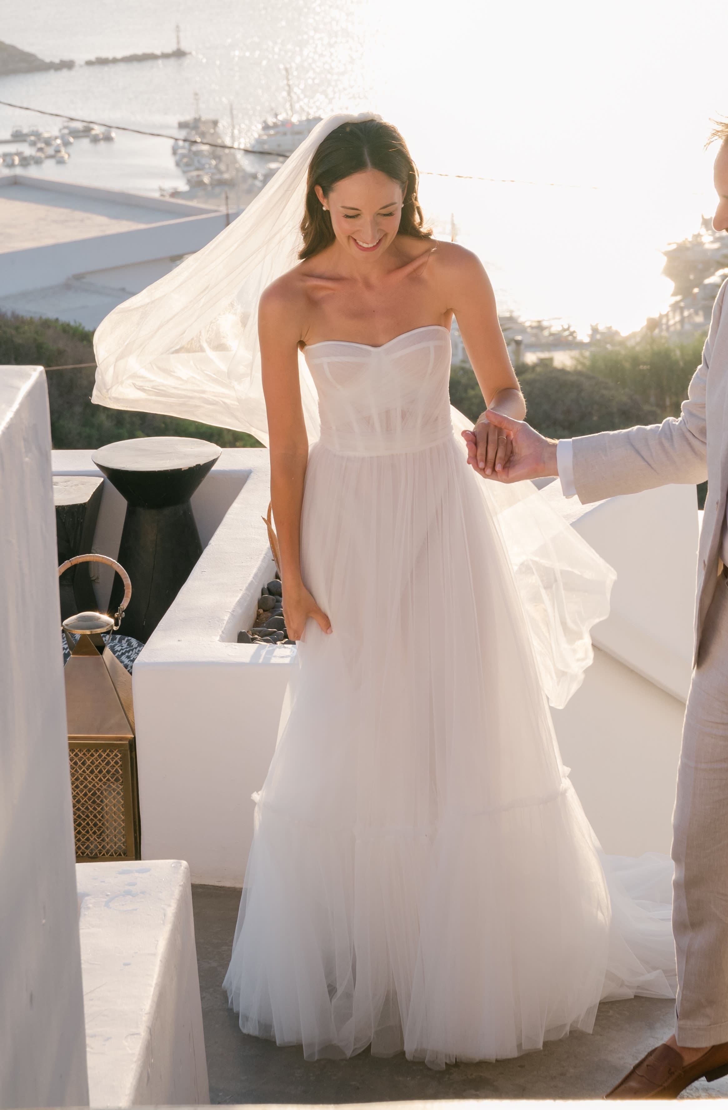 The founder and owner of Weddings Greece on her wedding day in the Greek islands