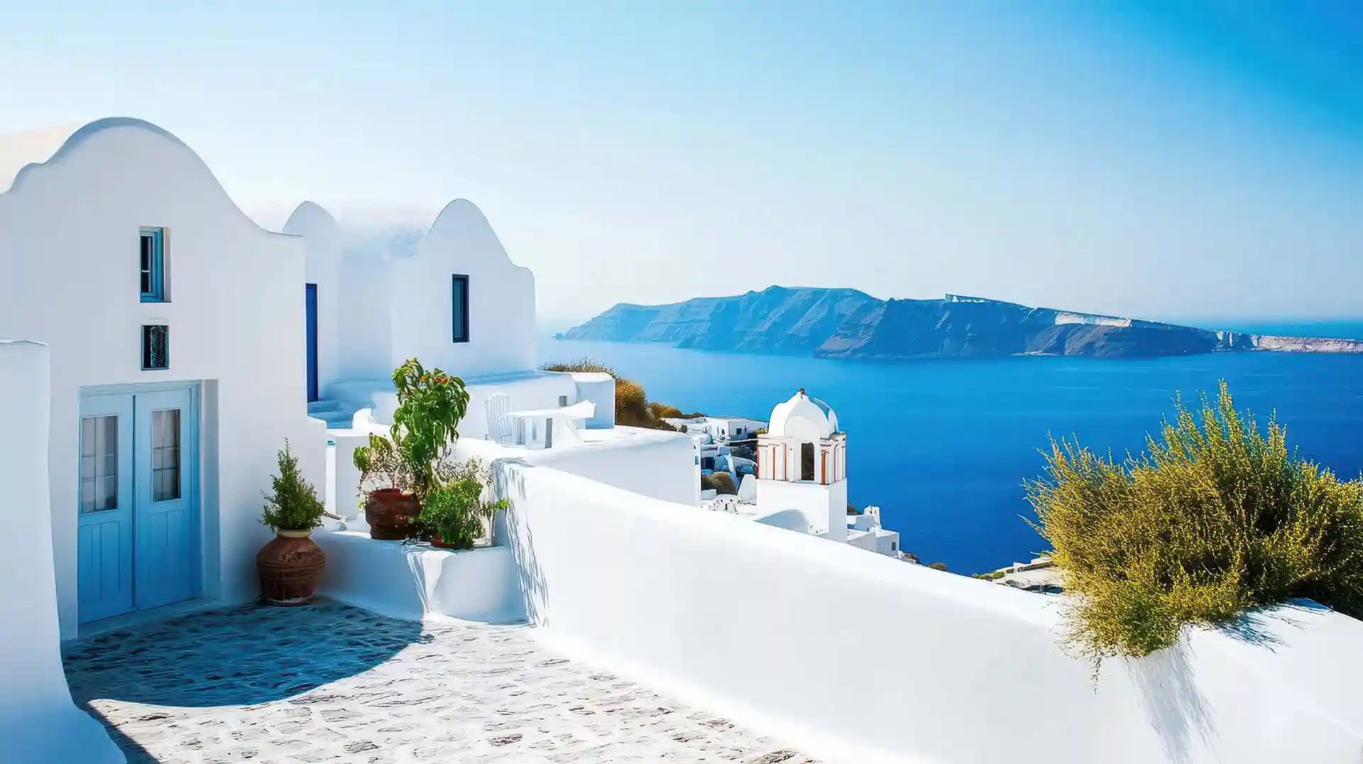 Greek island wedding ceremony with sunset views