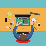 Man repairing a computer vector illustration