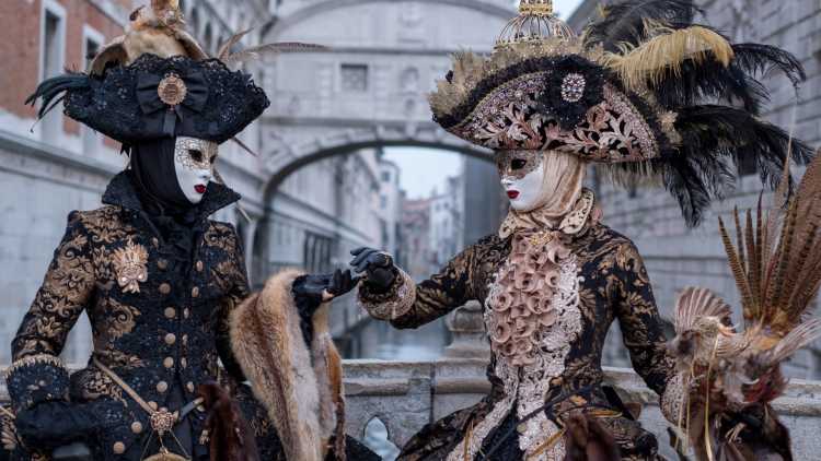 Donna Indossa Una Maschera Veneziana E Cappello Al Carnevale