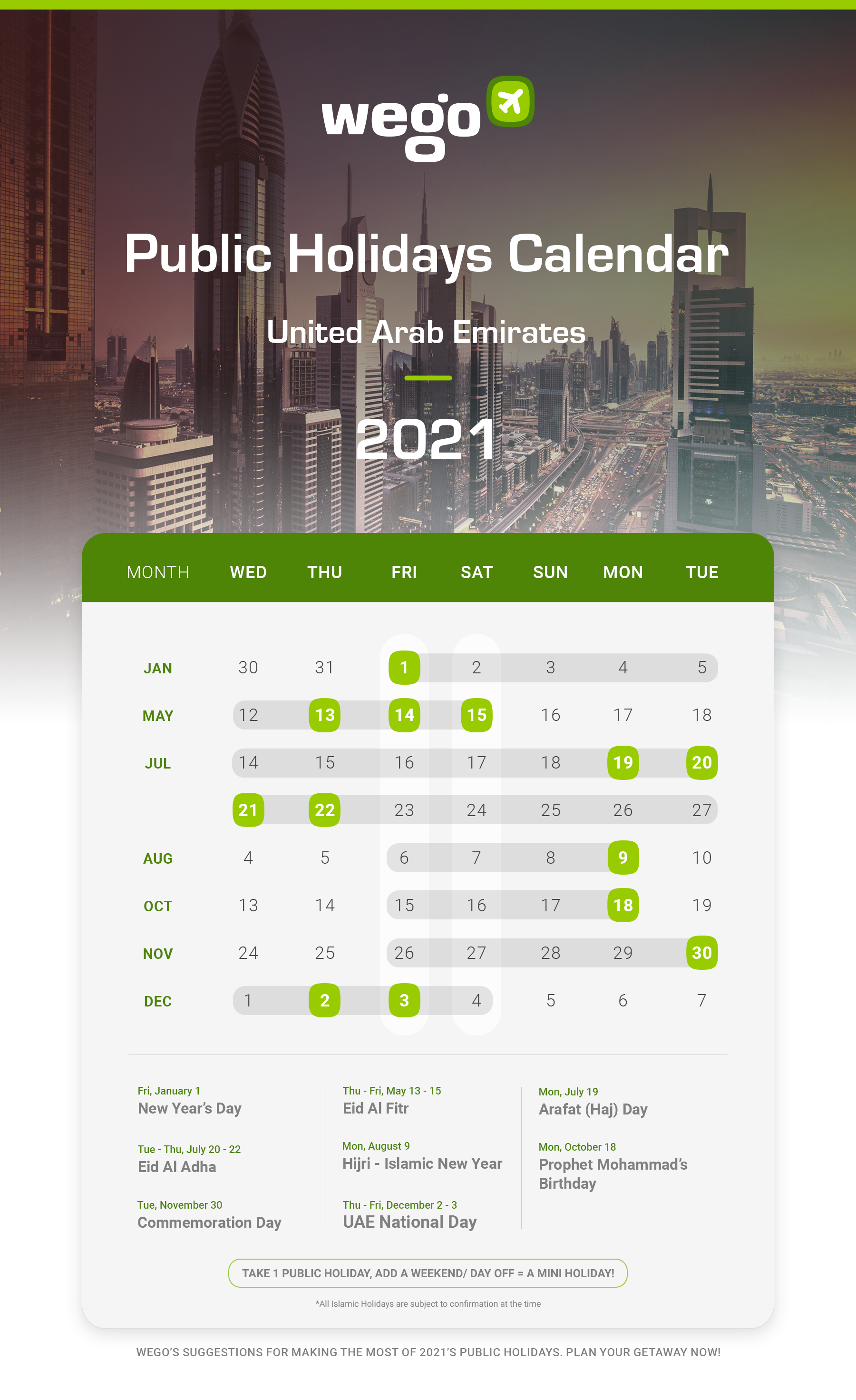 UAE Holidays 2021 Long Weekends Public Government Holidays In 