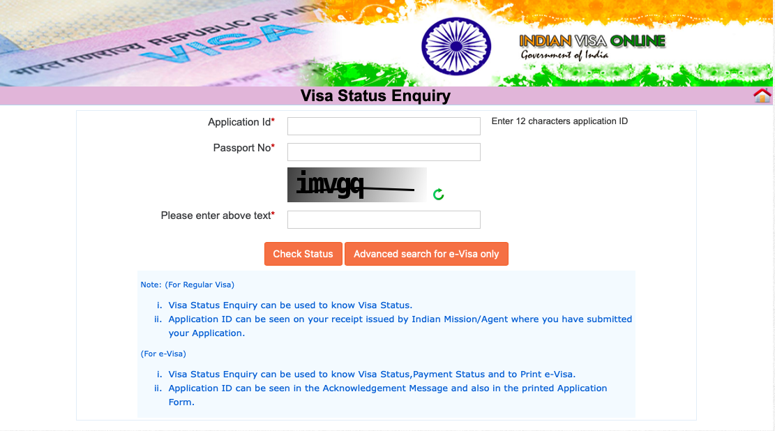 how to check indian tourist visa application status