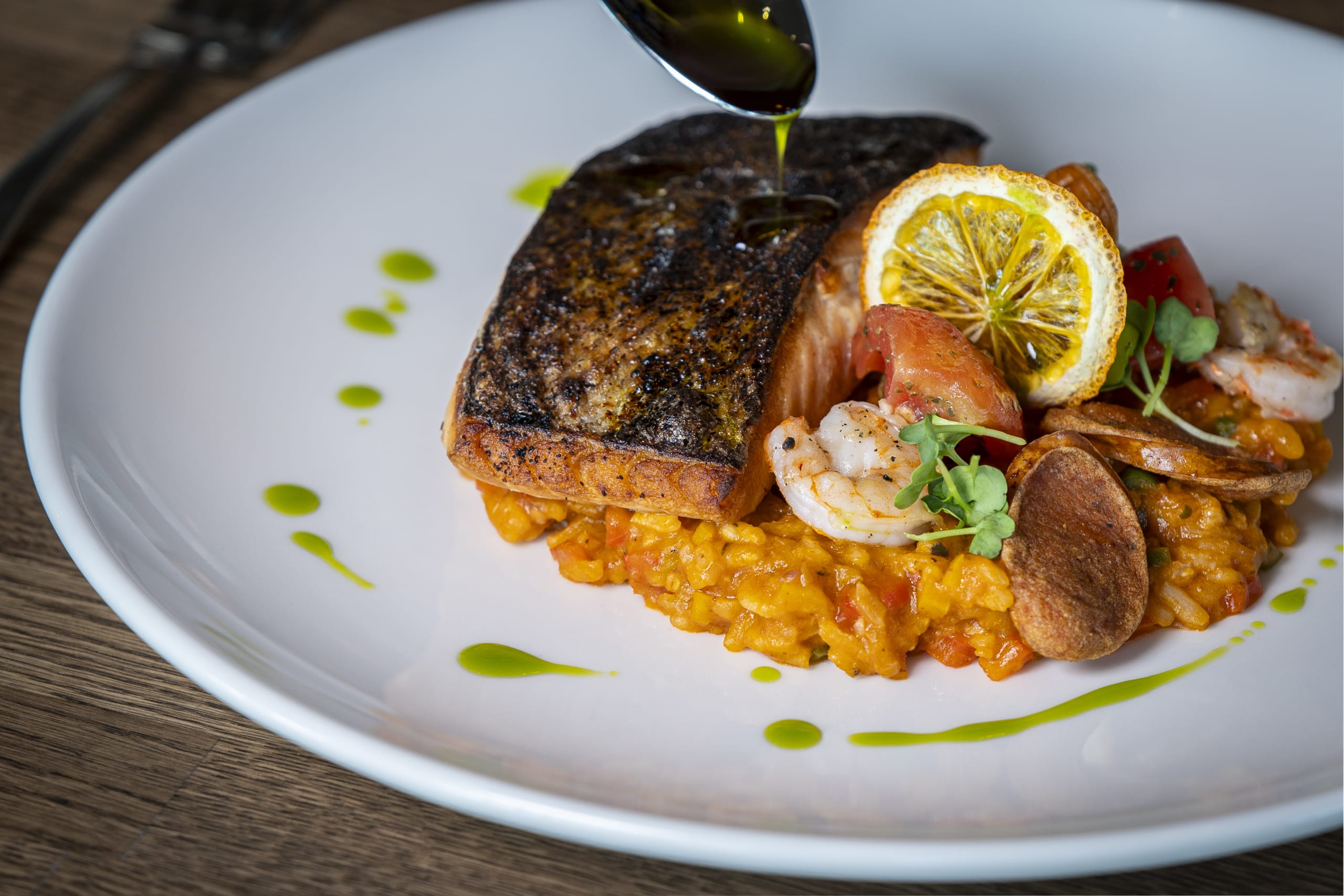 Nboxn P0008 Cajun Spice Salmon Fillet Spiced Jambalaya Rice Spanish