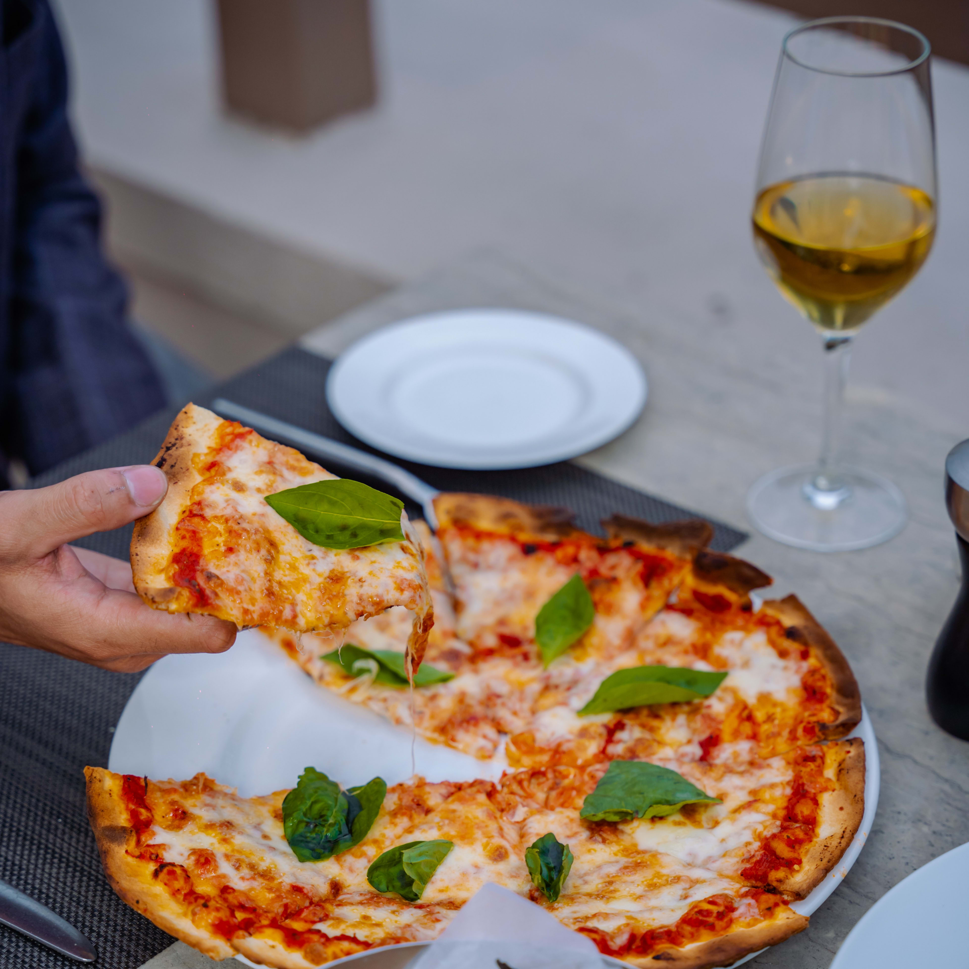 Freshly made margherita pizza