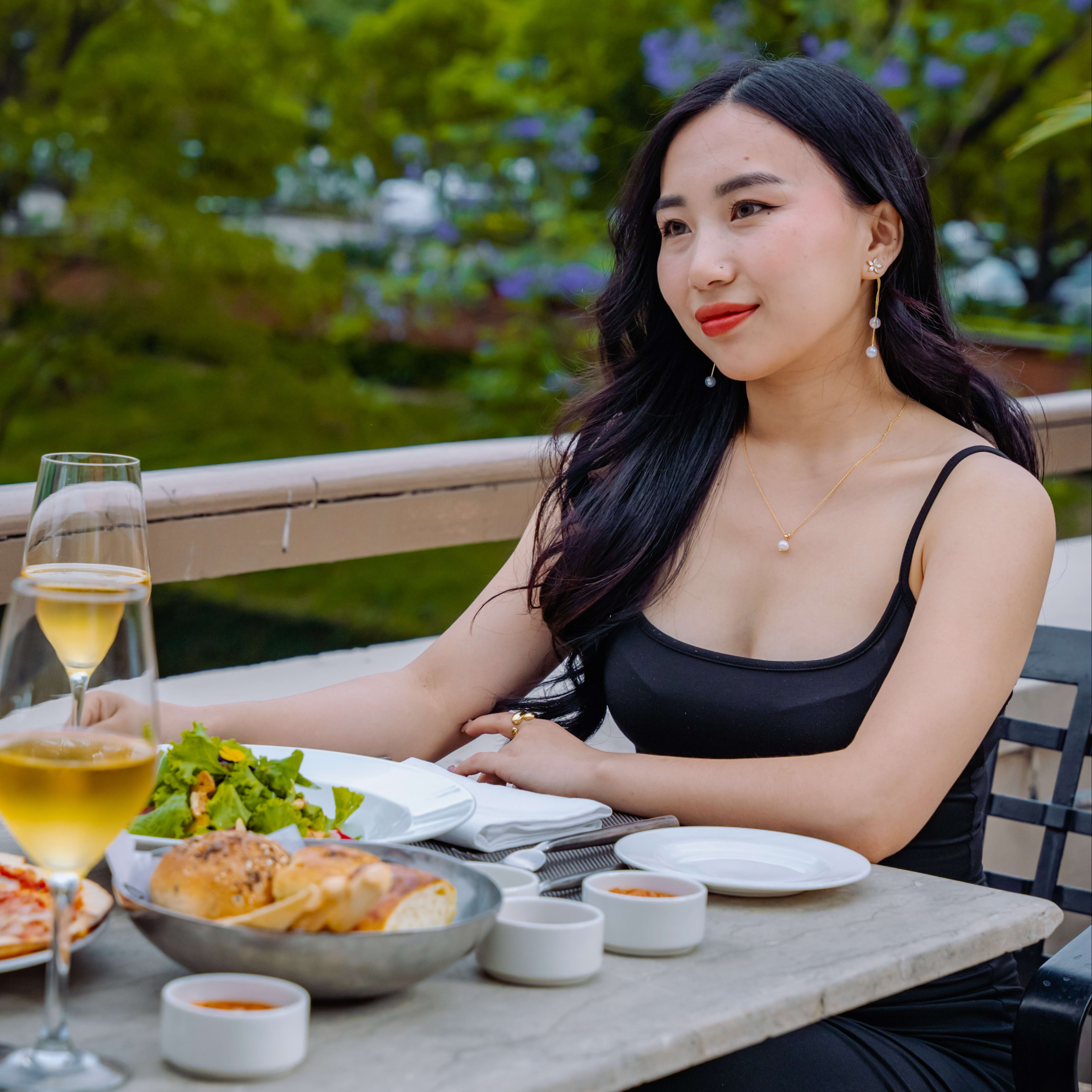 Lady enjoying early dinner