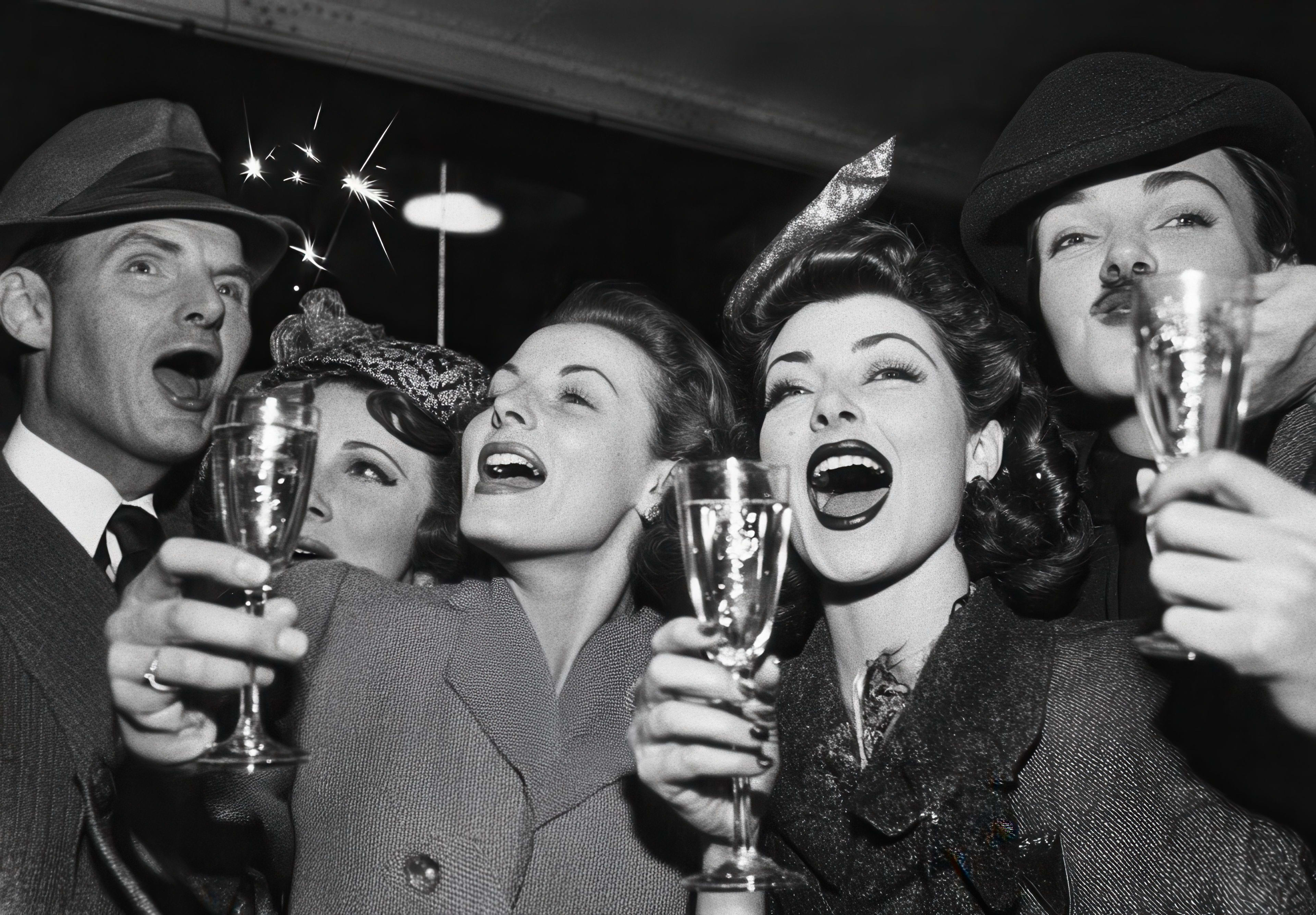 Friends With Sparklers Smile New Years Party Enjoying Evening Together