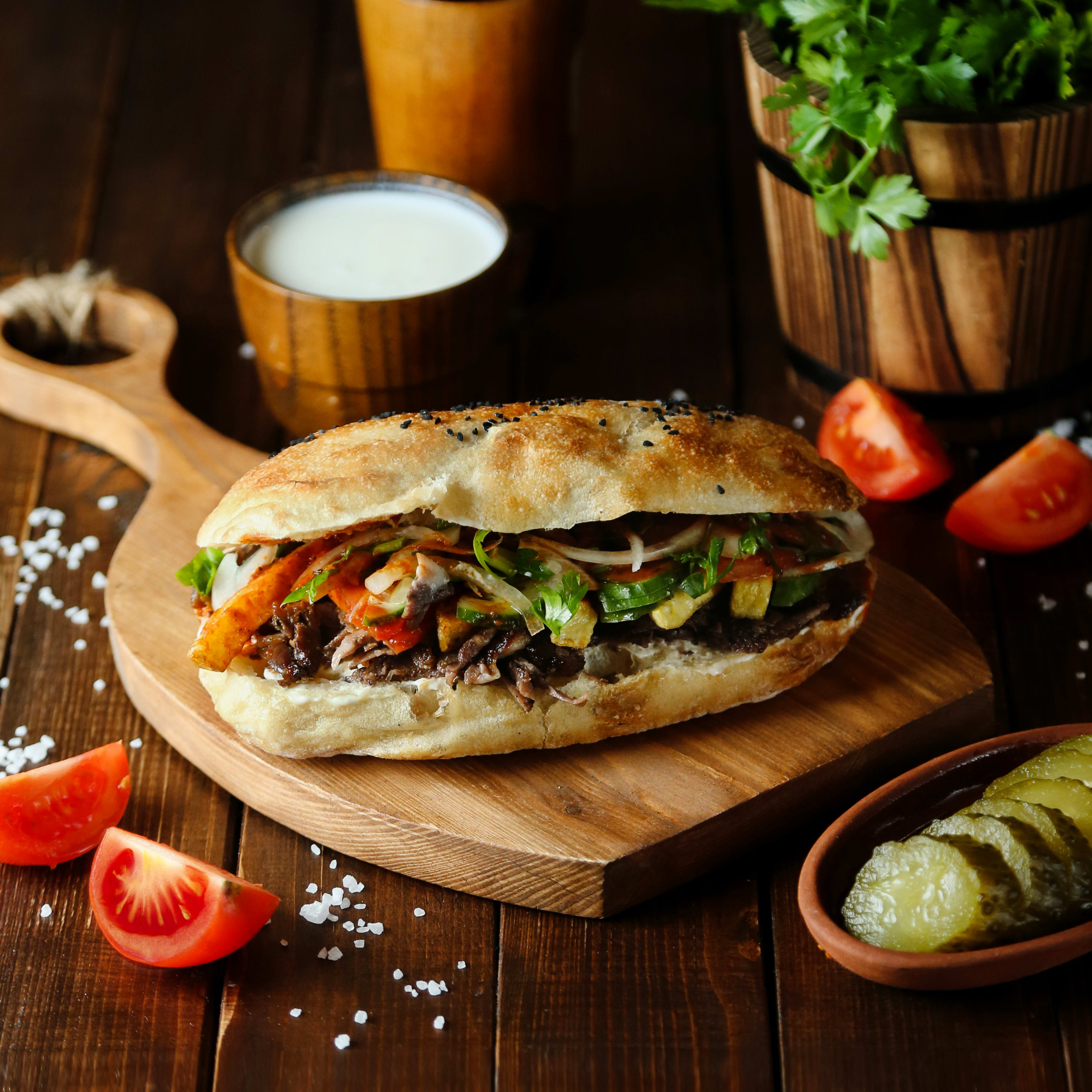 Meat Doner Bread Wooden Board