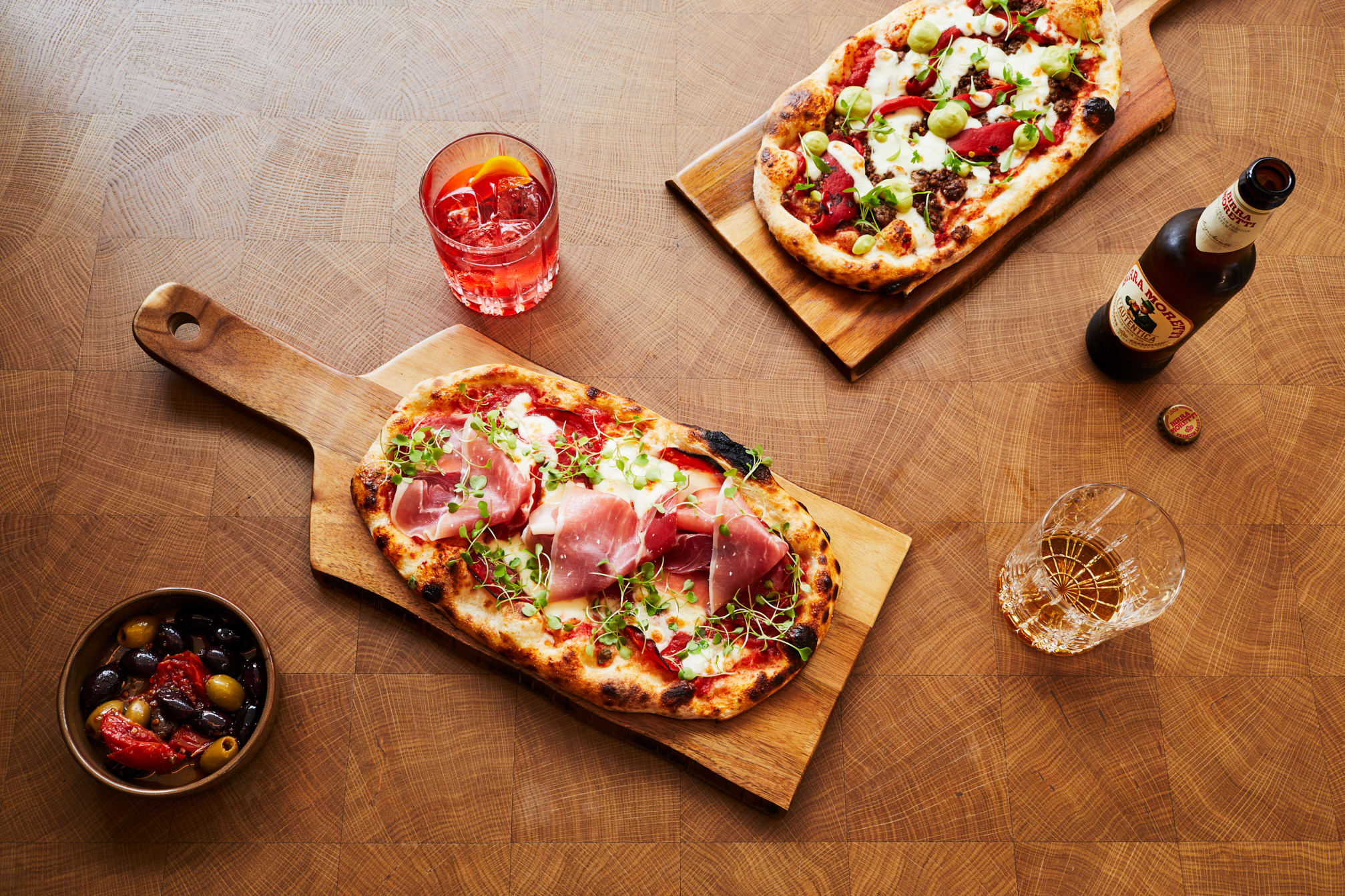 Hyatt Regency Manchester the Laureate Restaurant Food Two Pizzas Beer