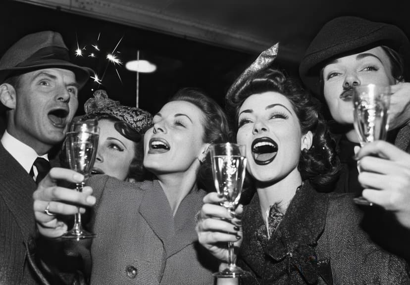 Friends With Sparklers Smile New Years Party Enjoying Evening Together