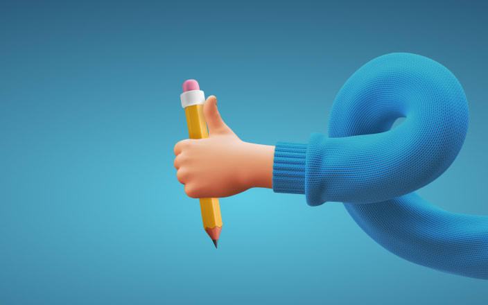 Twisted cartoon hand holding a pencil (preview)