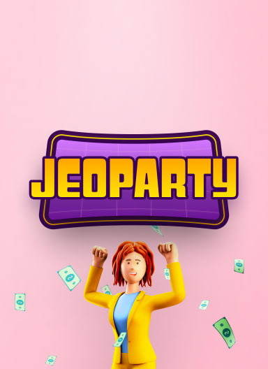 Businesswoman winning a Virtual Jeopardy Team Building game