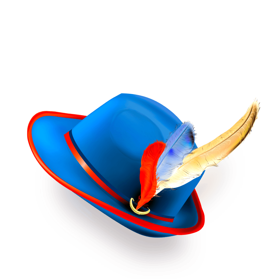 Blue Bavarian hat with feather for Oktoberfest Activities