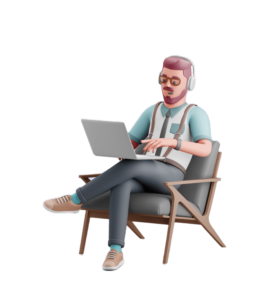 Man sitting a chair working on his laptop for Professional Development