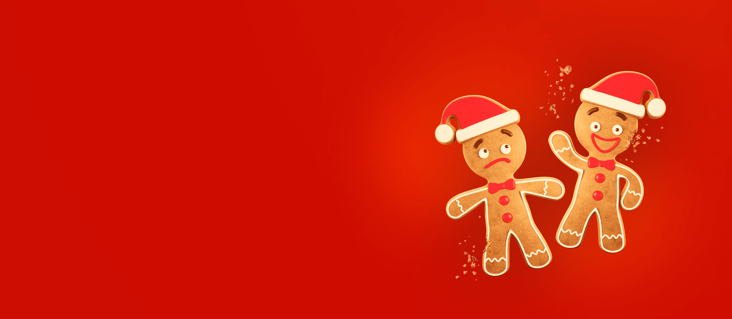 Sad and happy gingerbread men wearing Santa hats (large)