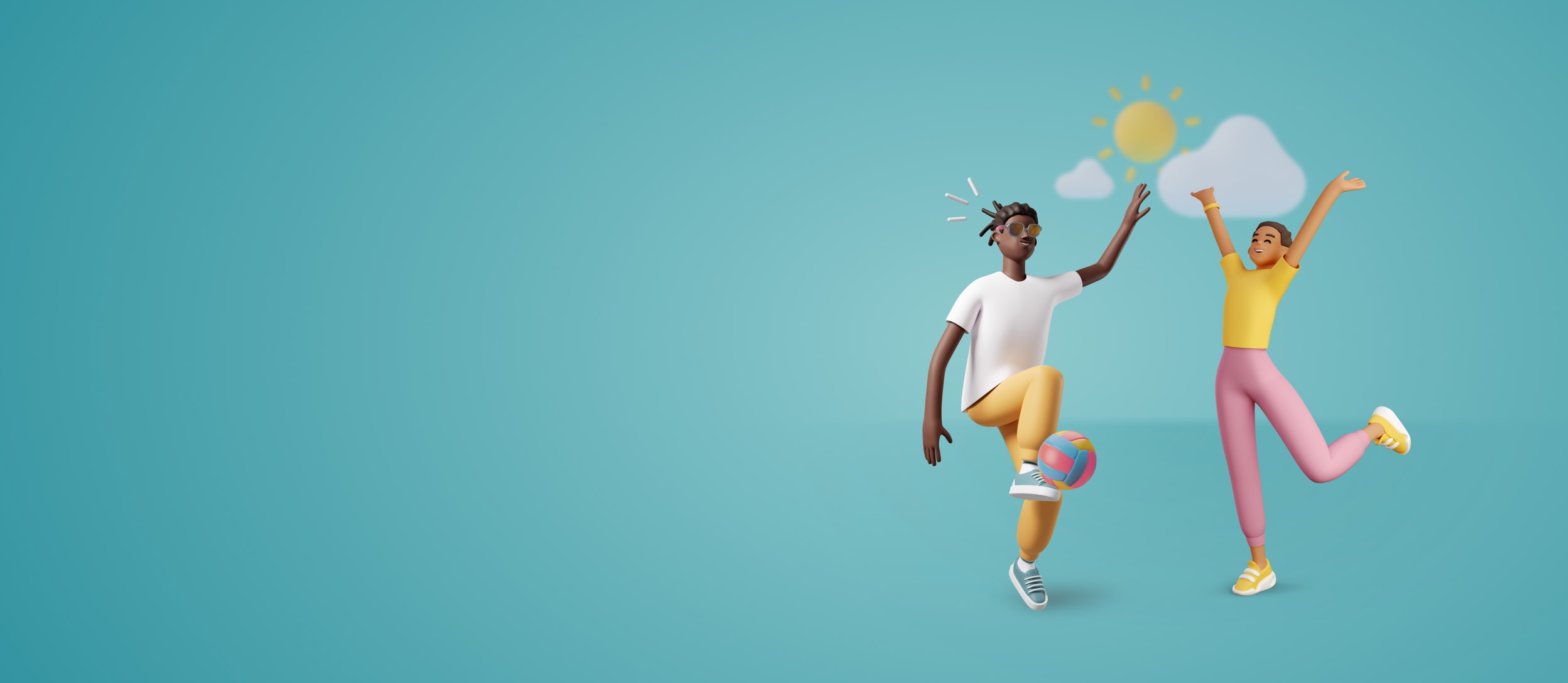 Two people having fun and kicking a ball in the sun for Confetti's Virtual Field Day Games for Adults