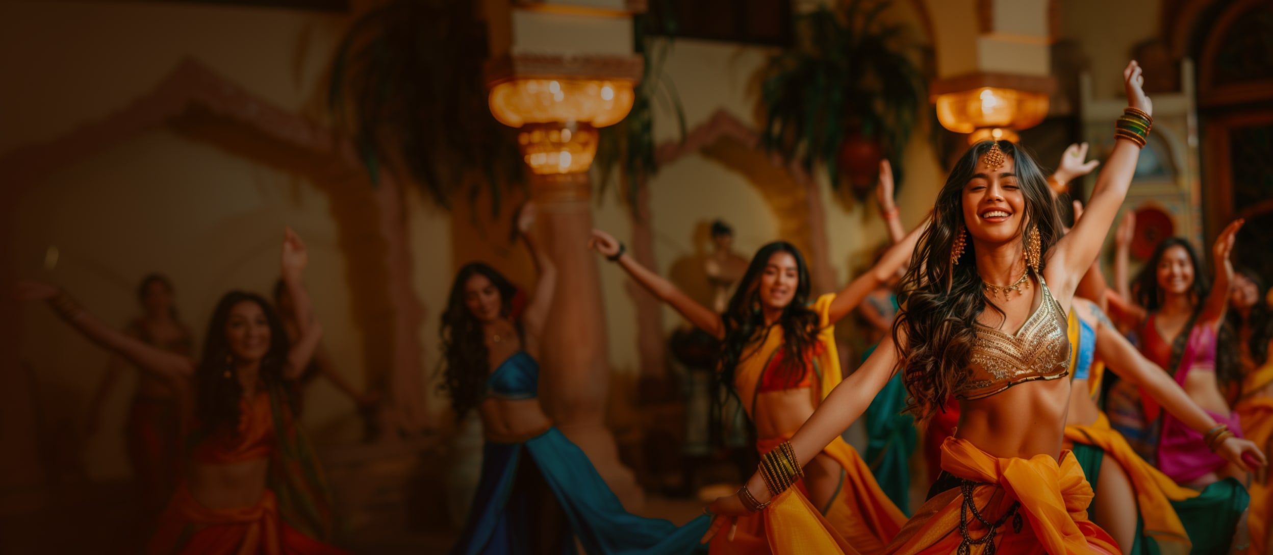 Group of women dancing in traditional Indian dress (large)