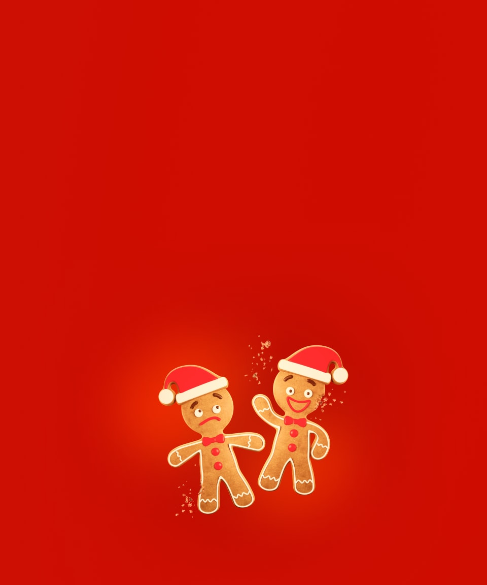 Sad and happy gingerbread men wearing Santa hats (small)