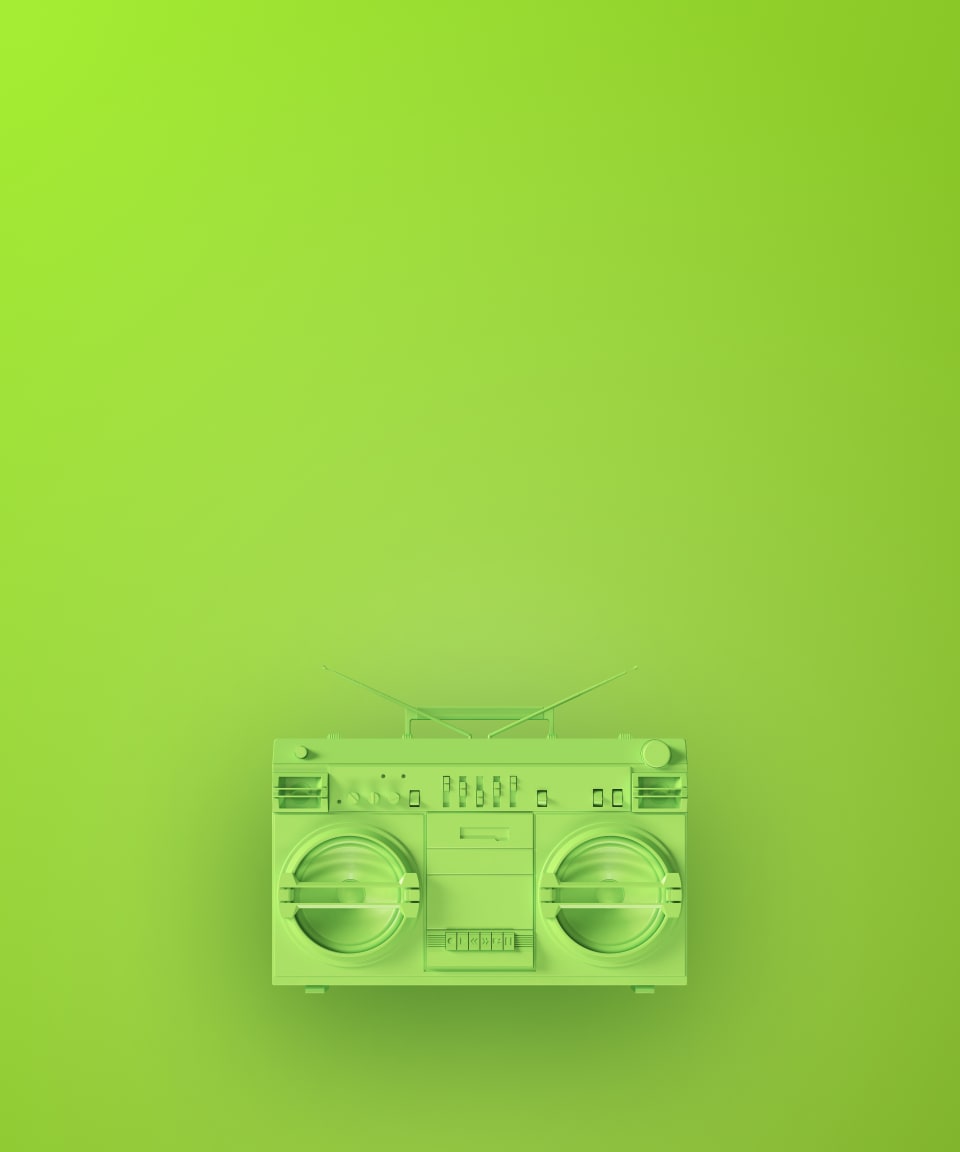 Lime green retro boom box (small)