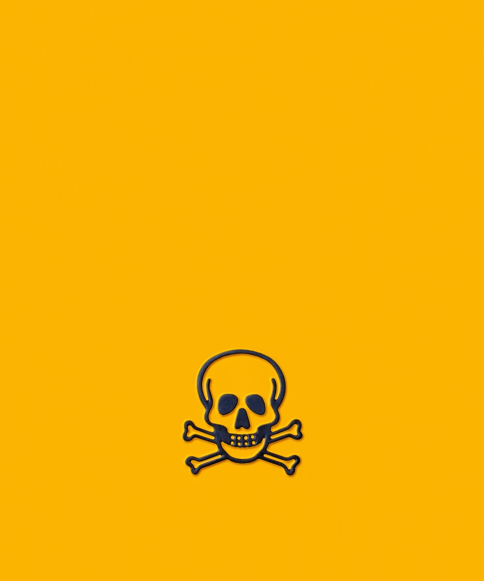 Black skull outline on yellow background (small)