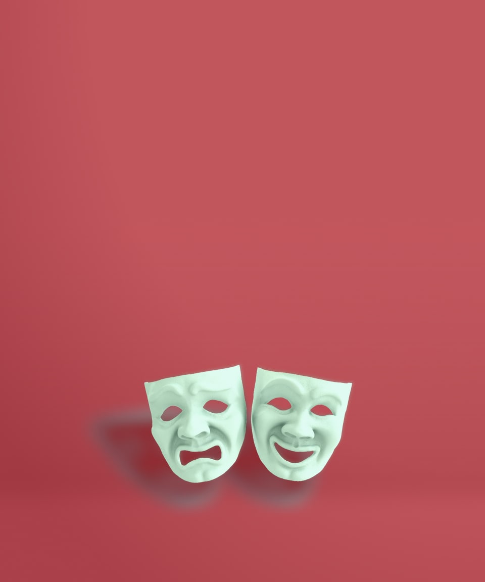 White theatrical masks depicting emotions (small)