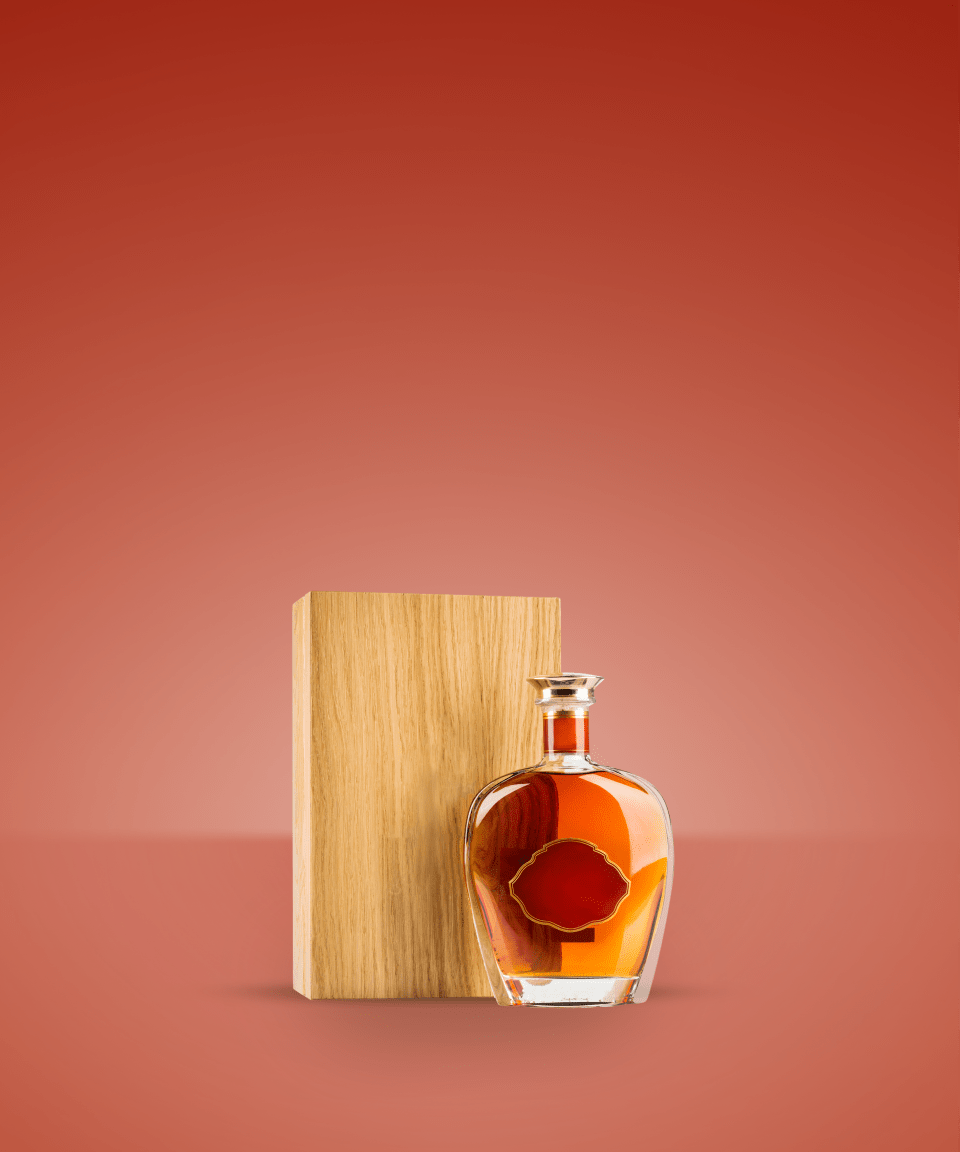 Bottle of whiskey and block of wood (small)