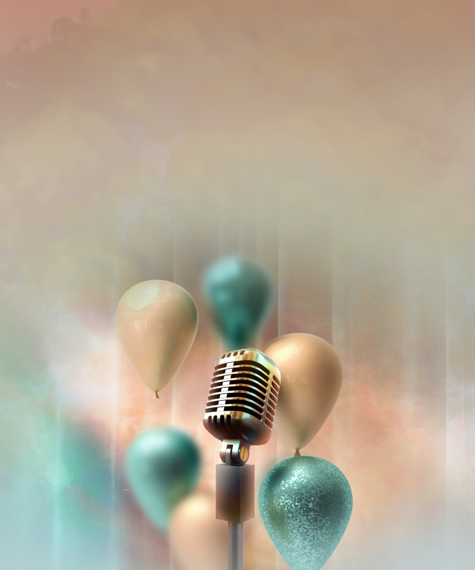 Balloons and a microphone for Confetti's Virtual Nostalgic Prom