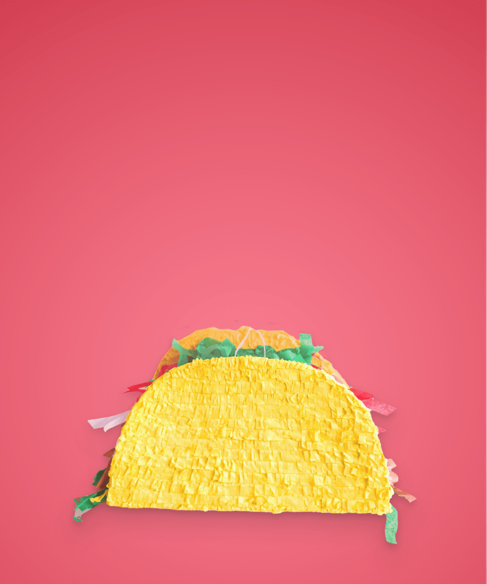 A taco shaped piñata for Confetti's Virtual Taco Piñata Making Class