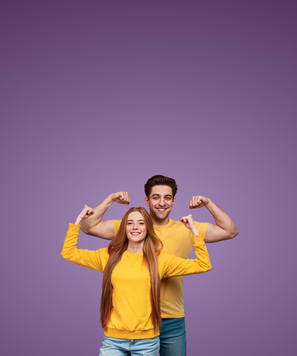 Young man and a woman in a strong pose (small)