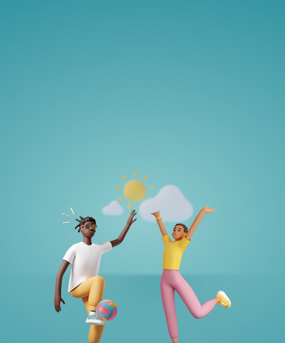 Two people having fun and kicking a ball in the sun for Confetti's Virtual Field Day