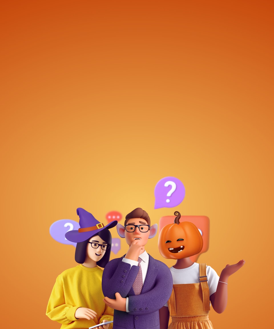 Three coworkers dressed up in Halloween costumes playing the Halloween Password Game (small) 