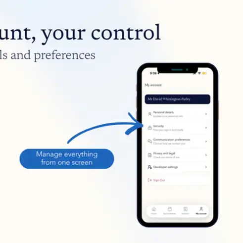 Screenshot of app on mobile showing patient personal information and options