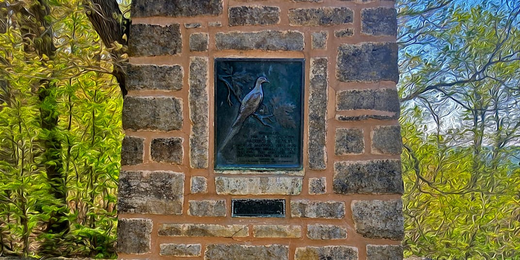 Oddsconsin 57 – Pigeons A stone monument stands in Wyalusing State Park