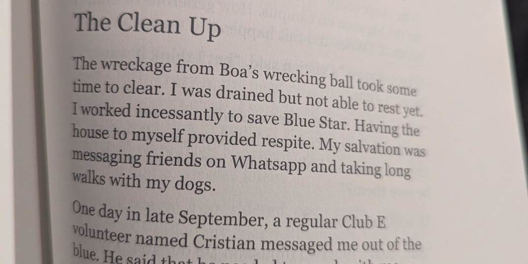 Unexpected Blessings "The wreckage from Boa's wrecking ball took some time