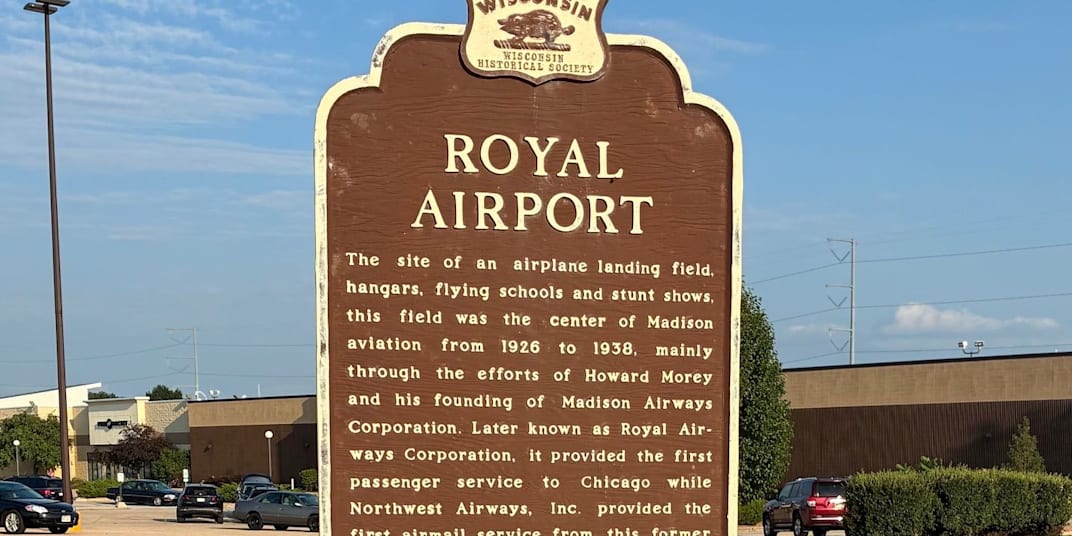 Oddsconsin 87 – Royal Airport The historic marker is easy to miss. It sits