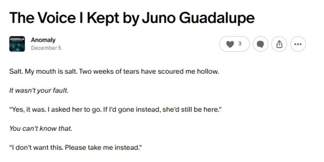 The Voice I Kept - Short Story Lately, I’ve been spending a lot of time