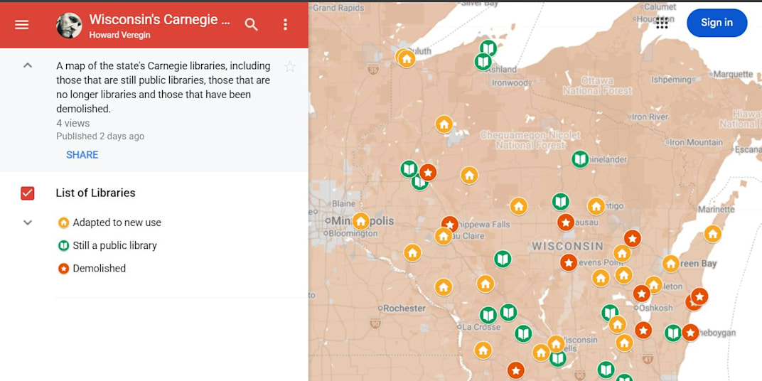 Oddsconsin 93 – Wisconsin’s Carnegie Libraries … on a Map! A map, a map, my