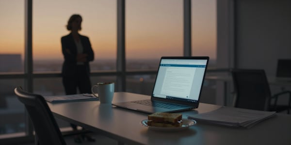 Deciding While H.A.L.T. A founder is sitting at her standing desk at 5:47