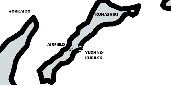 FULCRUM: Kunashiri Island and key locations Yuzhno-Kurilsk (Russian: