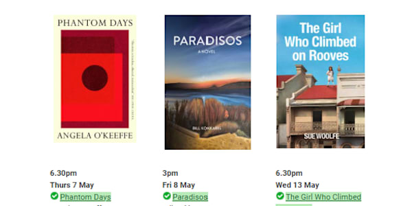Updates My debut novel Paradisos will be launched today at Gleebooks,