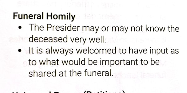 My Funeral – Part 7: The Homily (The Deceased) In the funeral guide, I