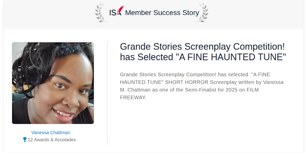  Grande Stories Screenplay Competition!  has Selected "A FINE HAUNTED TUNE"