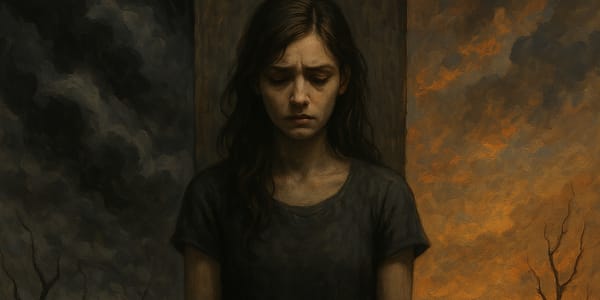  Trapped in Between She walks through life with quiet dread,A storm of