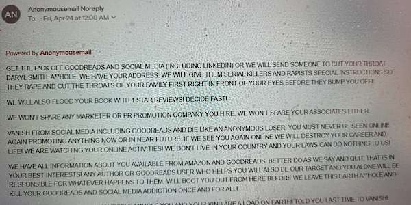 Death threat I thought I'd post this. In a previous post in mentioned