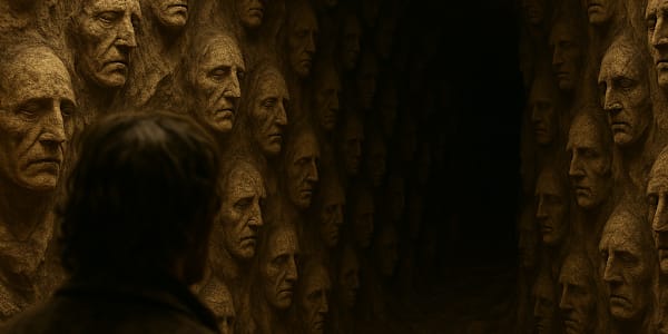 The Cave of Faces In the heart of a cavern where shadows whisper and stone