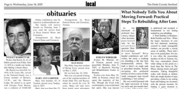 New Article in the Dade County Sentinel: Rebuilding After Loss Hello, dear