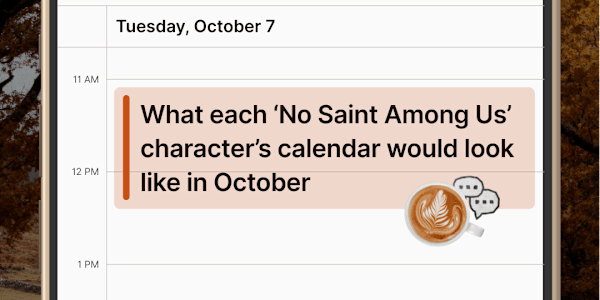 October calendars of "No Saints Among Us" characters