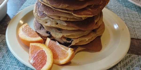 Pumpkin Blueberry Pancakes We’re enjoying all the good things autumn offers