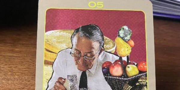 The Five of Abundance &nbsp;She finds the card tucked under the edge of a