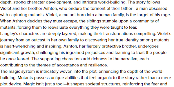 Feast your eyes!  My most recent review courtesy of a book reviewer from