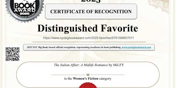 Distinguished Favorite at the 2025 NYC Big Book Award in Women's Fiction